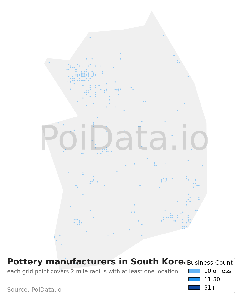 Pottery manufacturer density map for South Korea