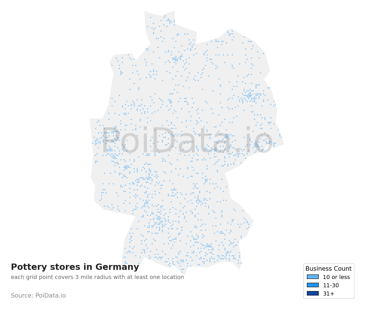 Pottery store density map for Germany