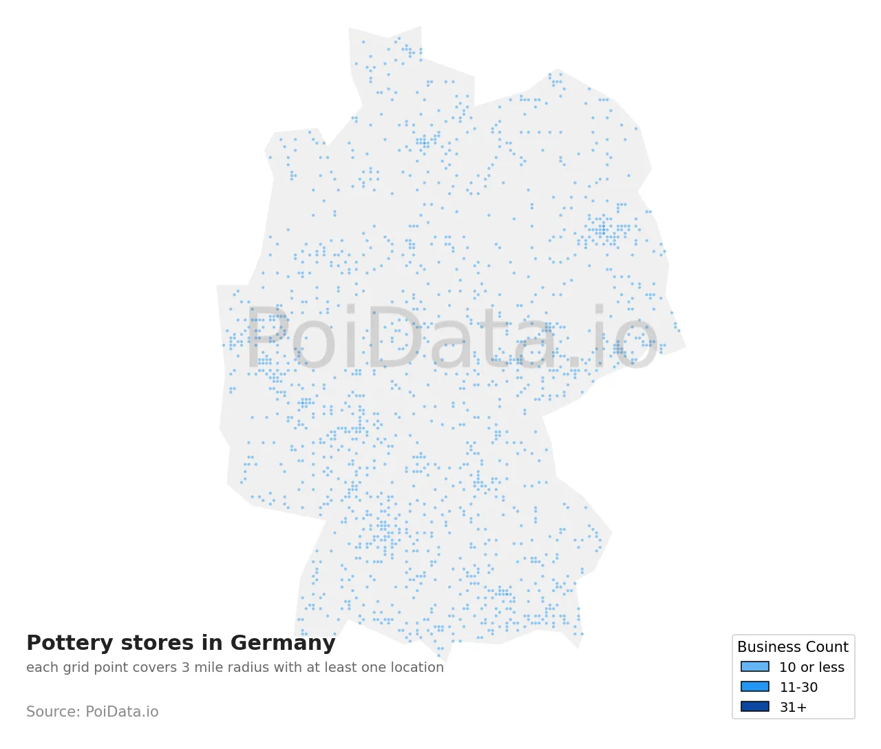 Pottery store density map for Germany