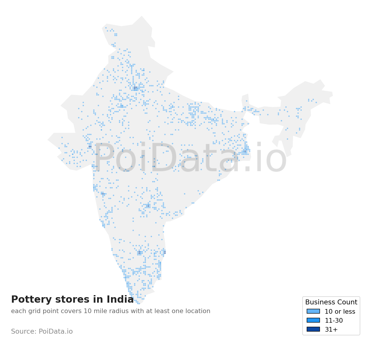 Pottery store density map for India