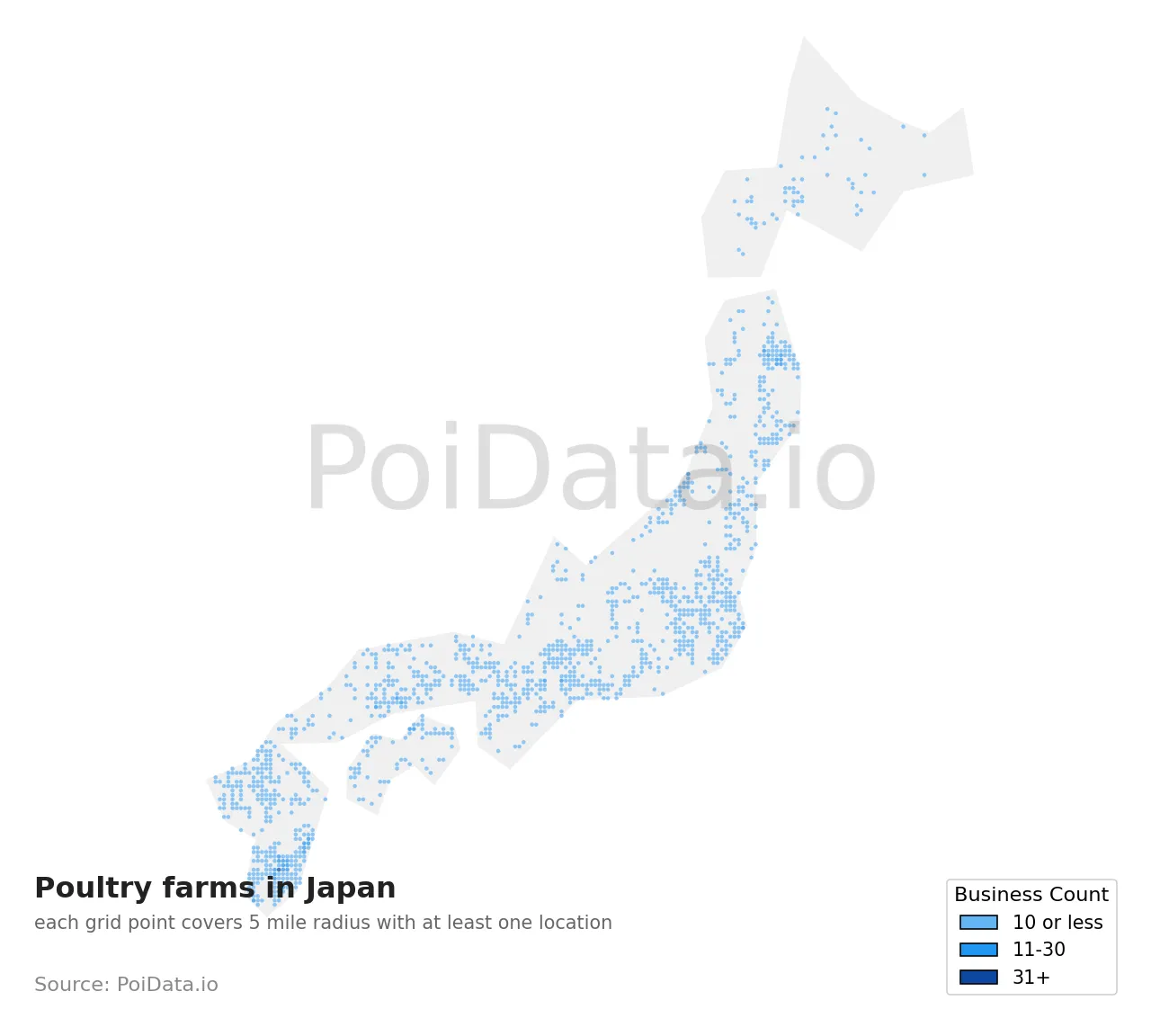 Poultry farm density map for Japan