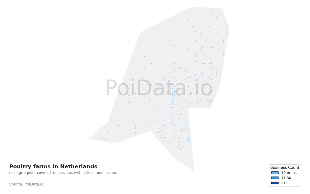 Poultry farm density map for Netherlands