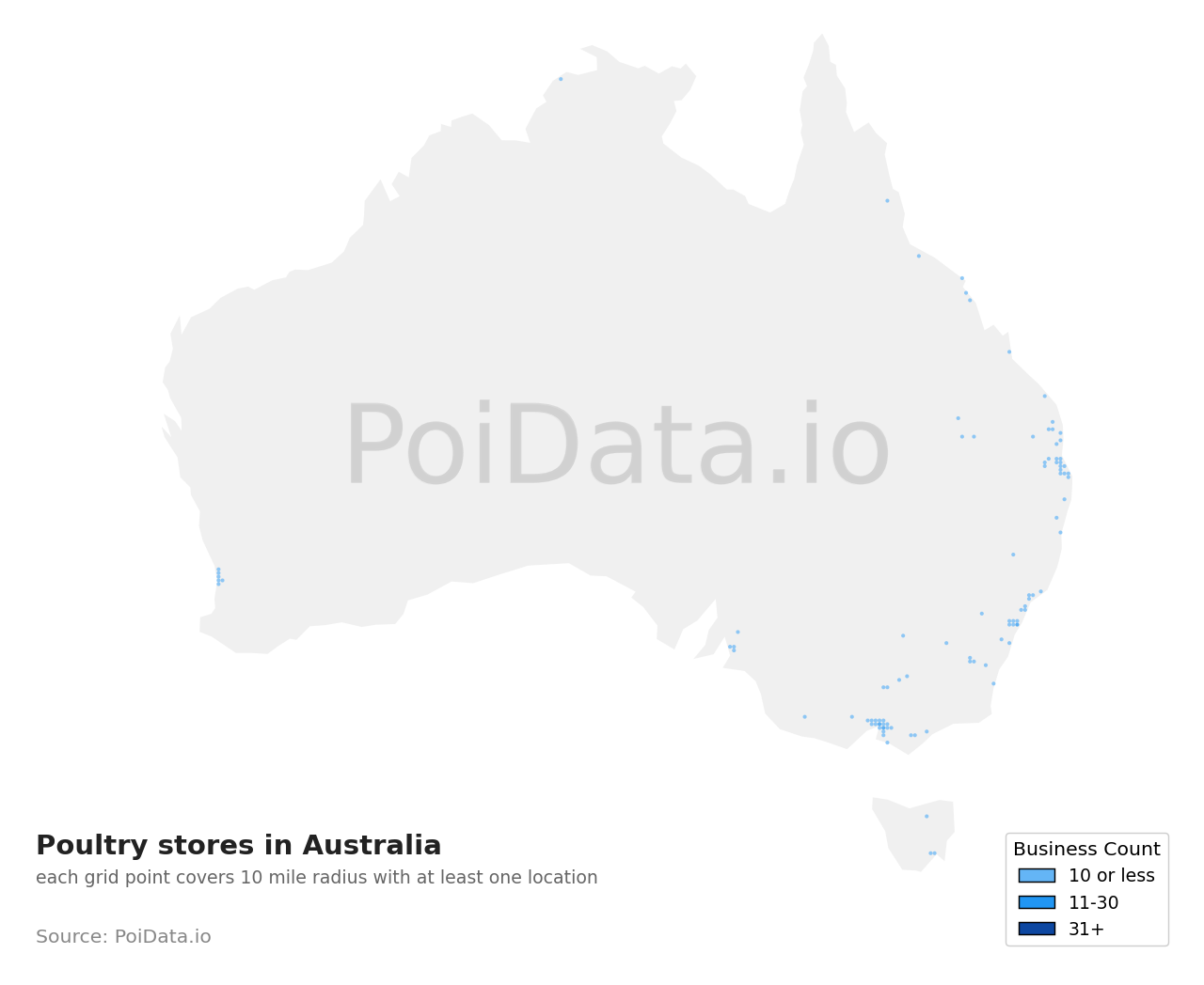 Poultry store density map for Queensland, Australia