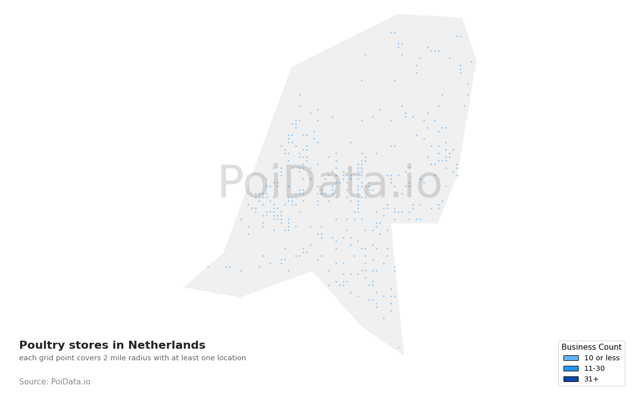 Poultry store density map for Netherlands