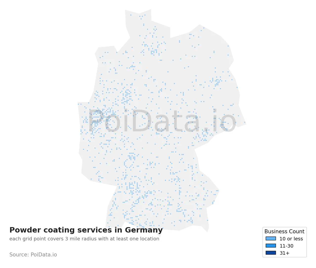 Powder coating service density map for Germany