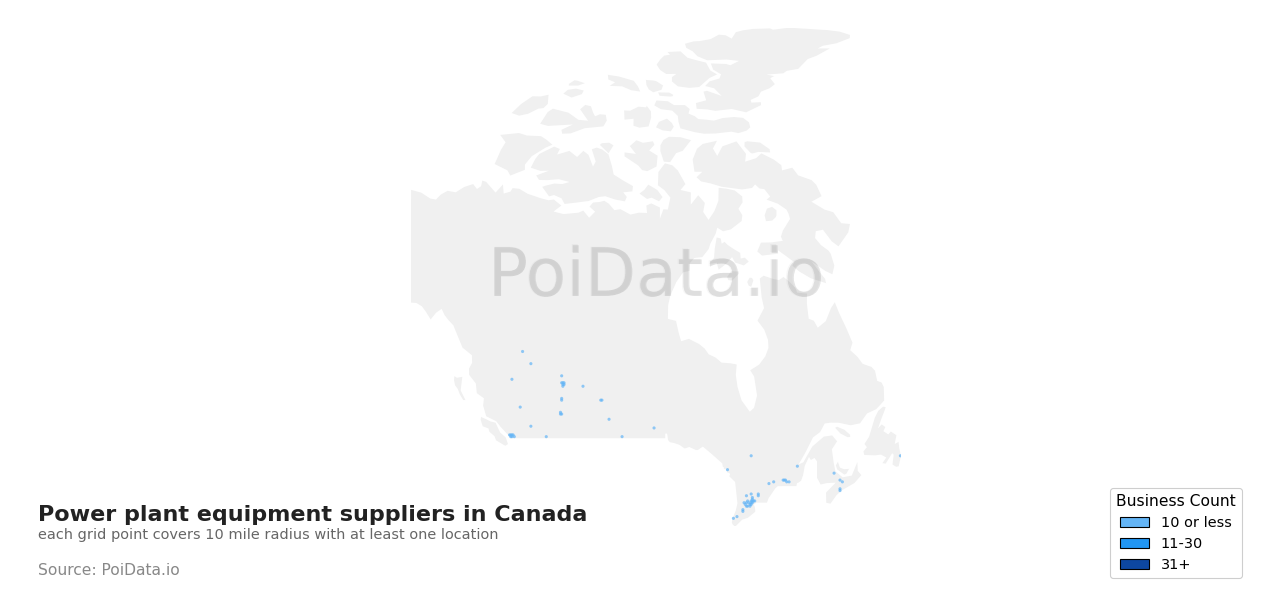 Power plant equipment supplier density map for Nova Scotia, Canada