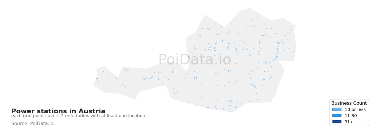 Power station density map for Austria