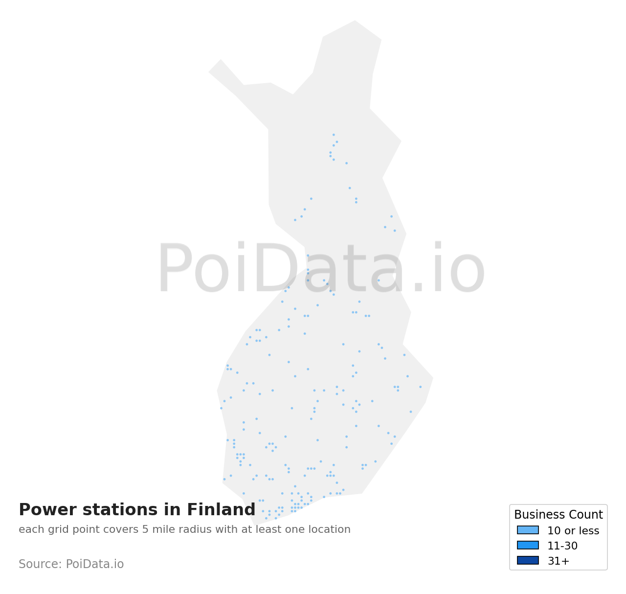 Power station density map for Finland