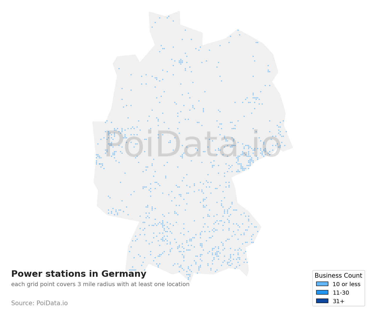 Power station density map for Germany
