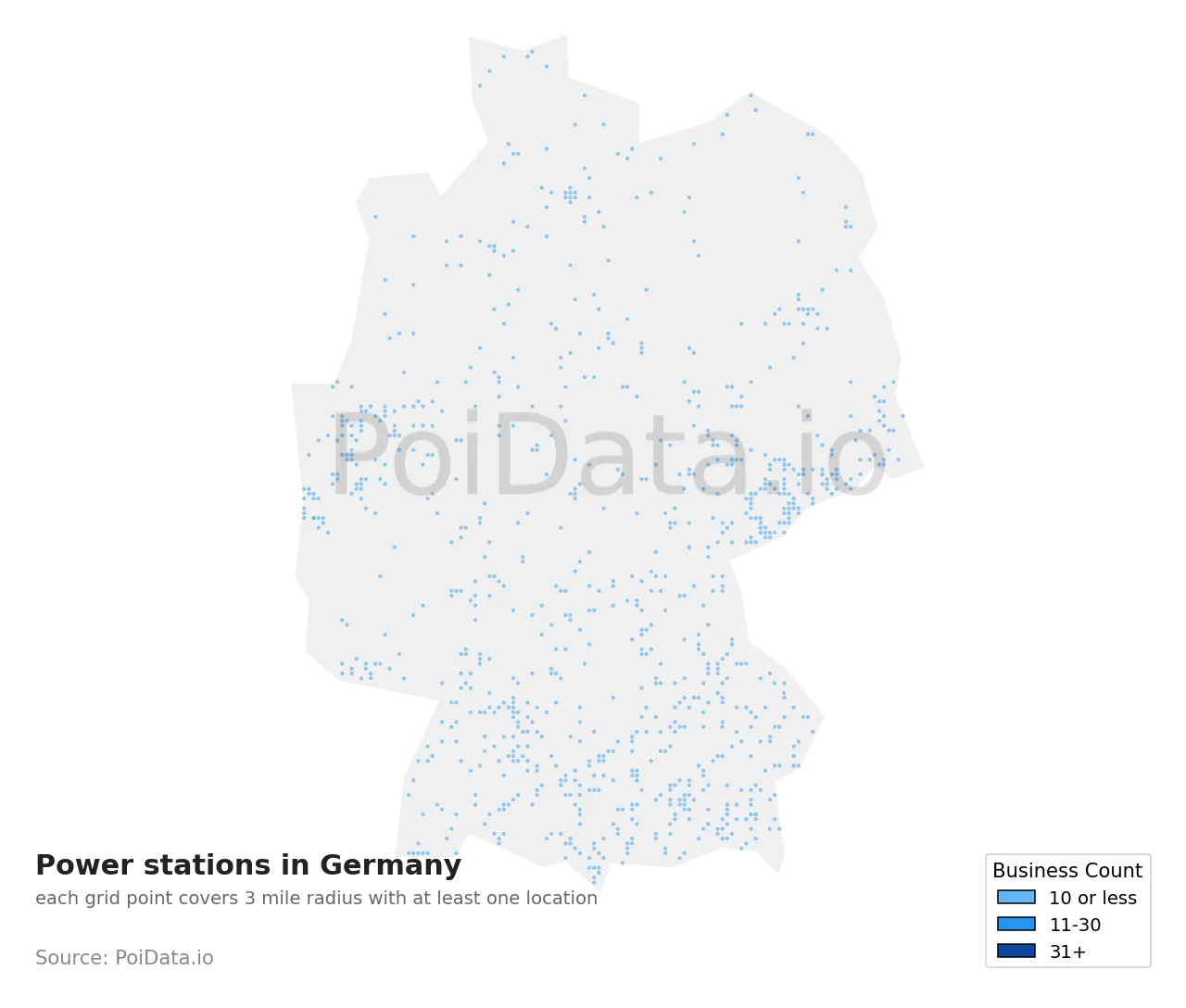 Power station density map for Germany