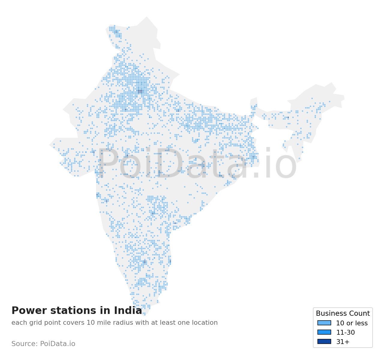 Power station density map for India