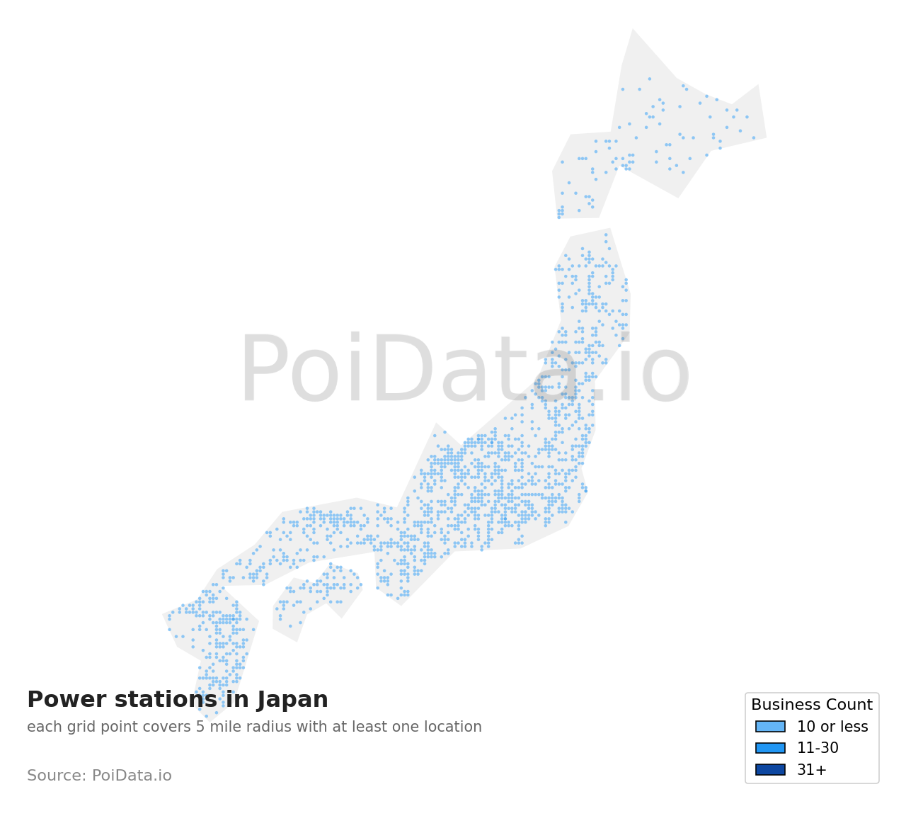 Power station density map for Japan