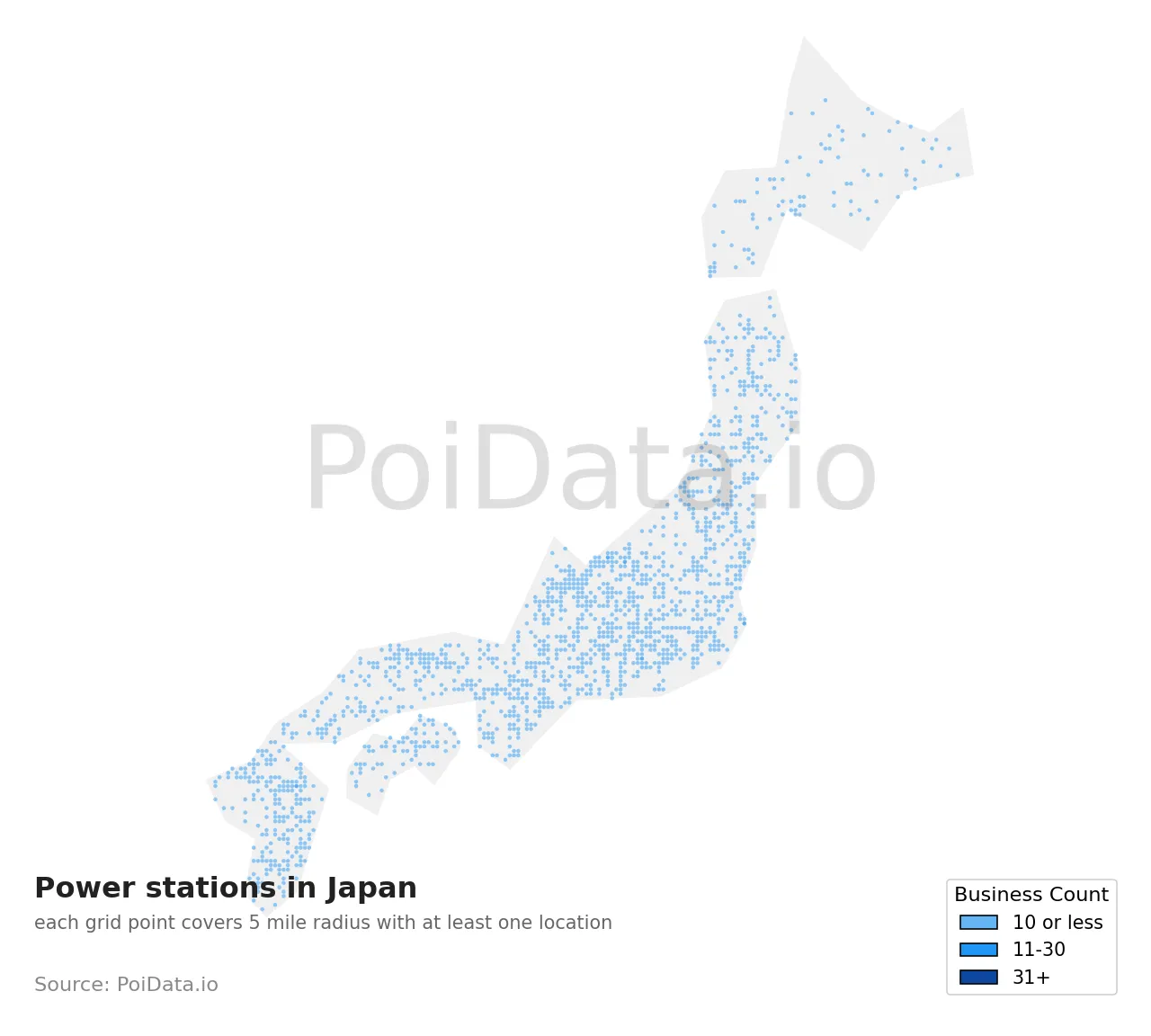 Power station density map for Japan