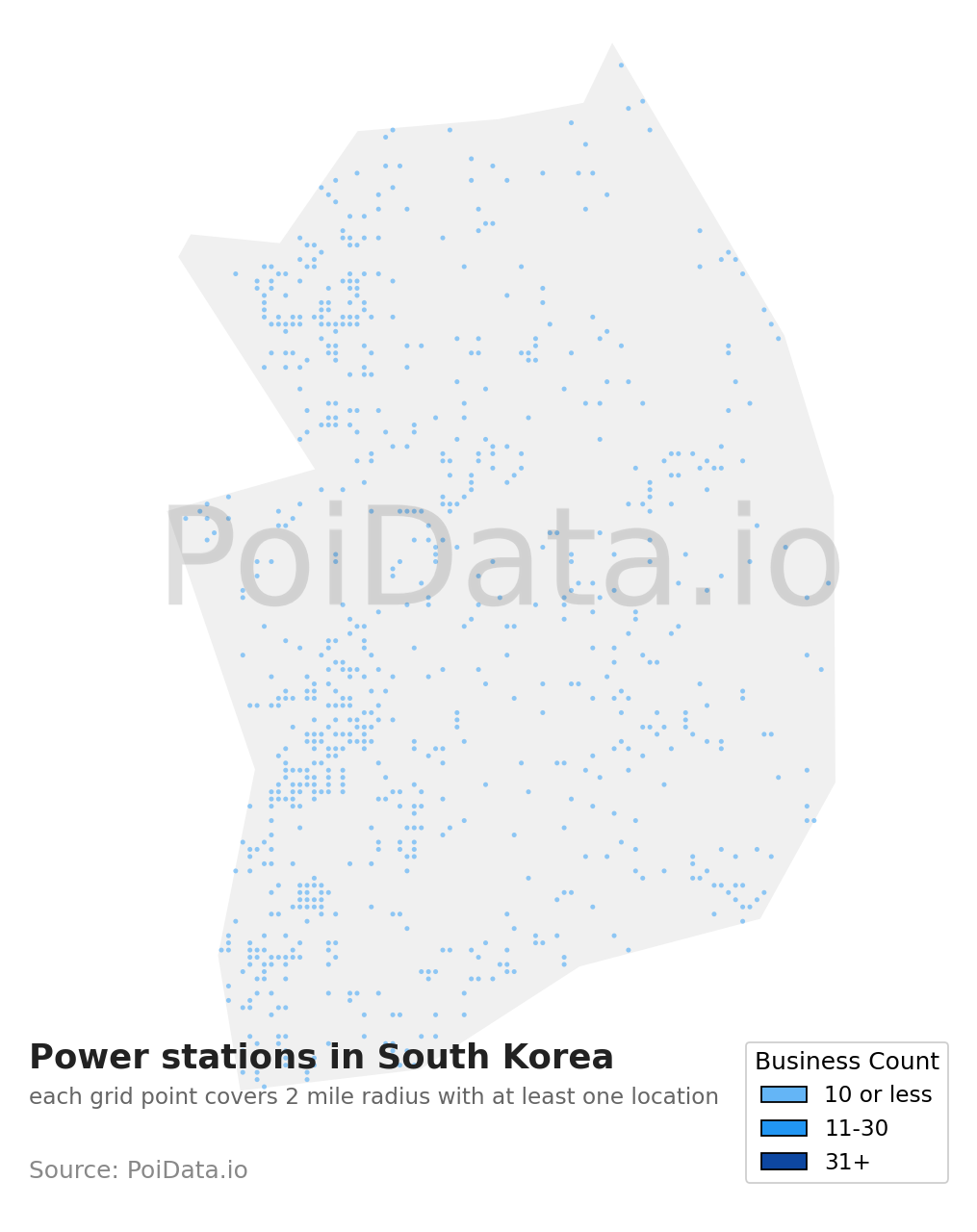 Power station density map for South Korea
