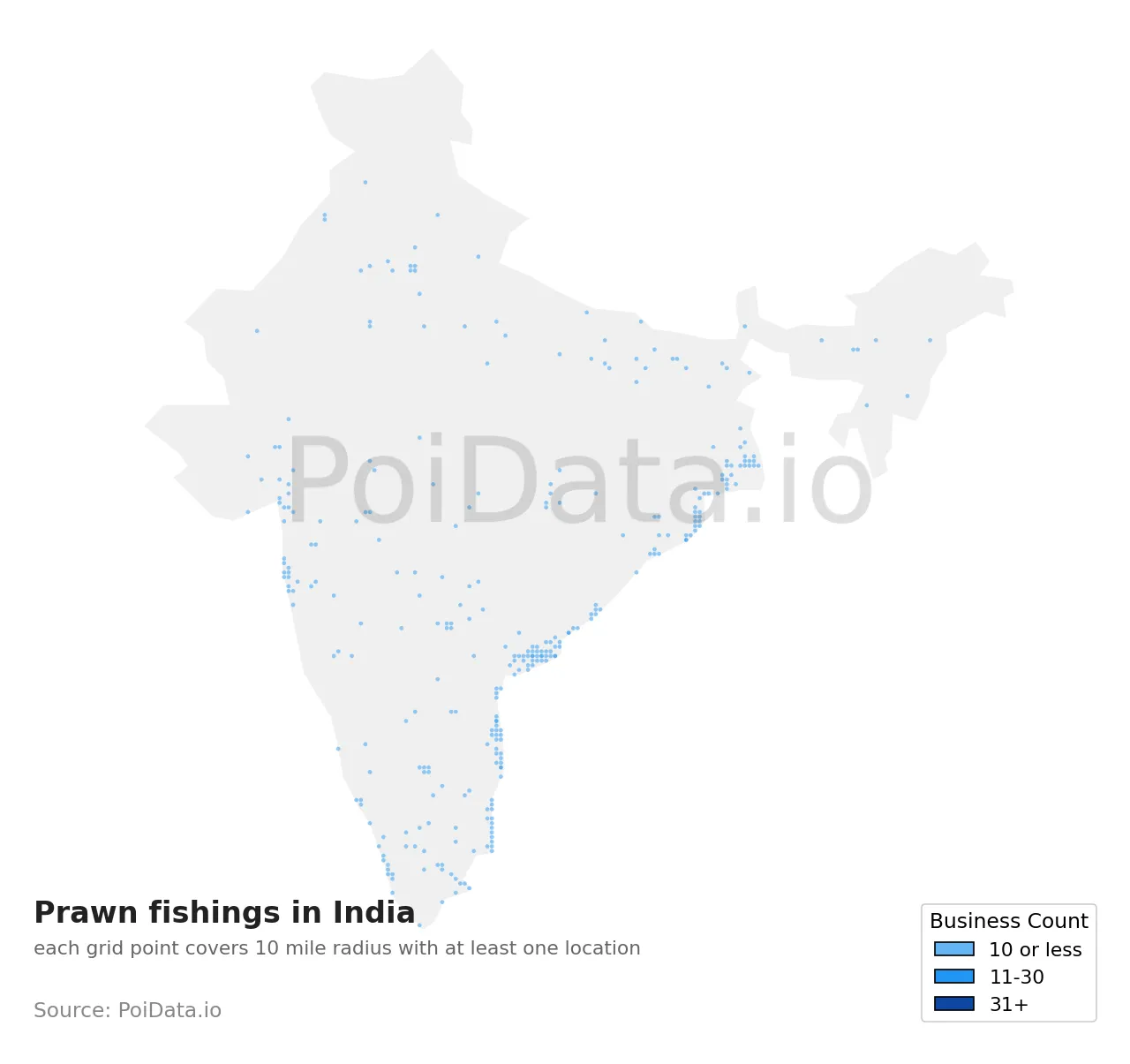 Prawn fishing density map for India