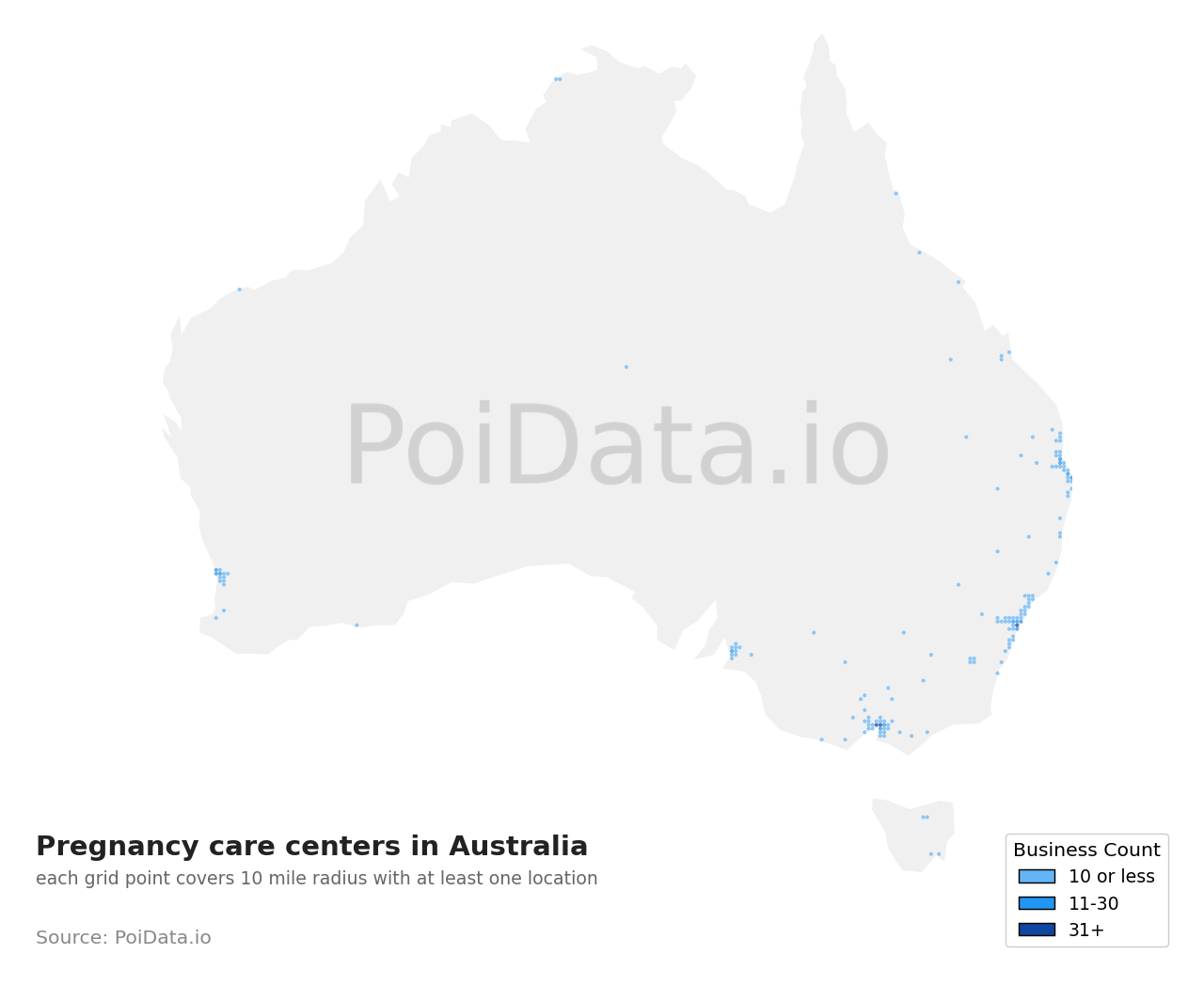 Pregnancy care center density map for VIC, Australia