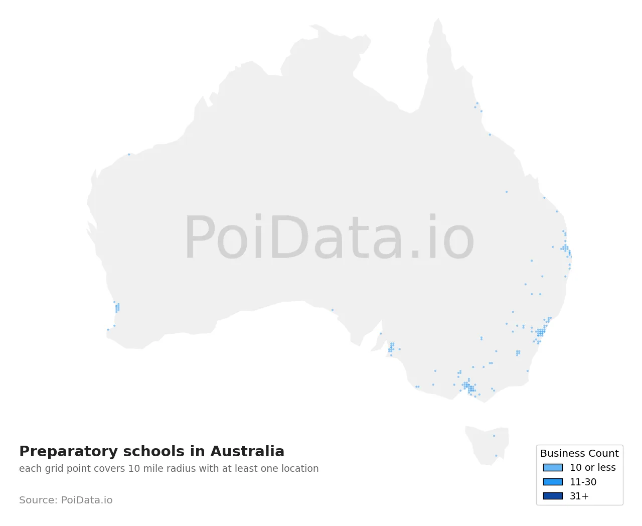 Preparatory school density map for Australia