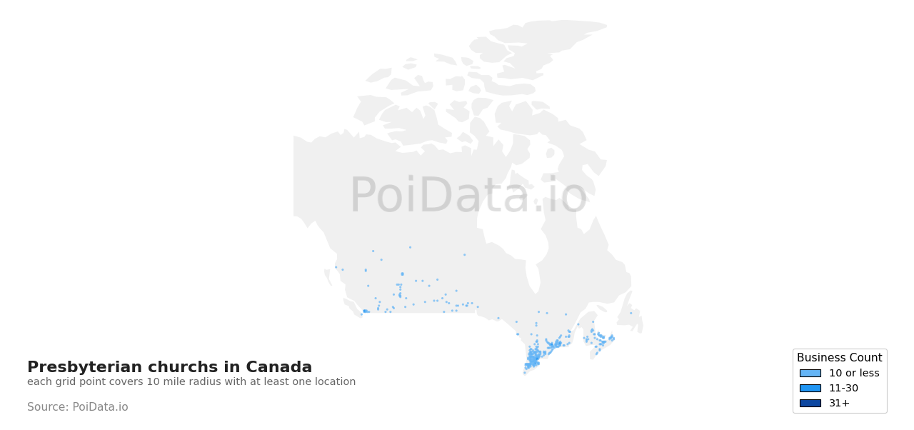 Presbyterian church density map for Nova Scotia, Canada