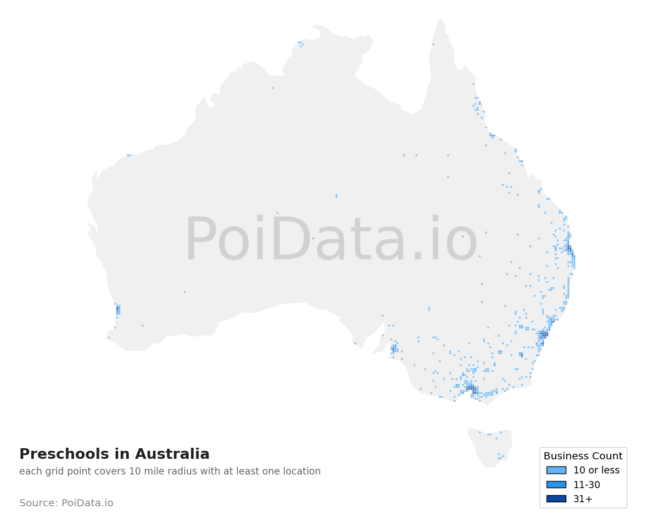 Preschool density map for Australia