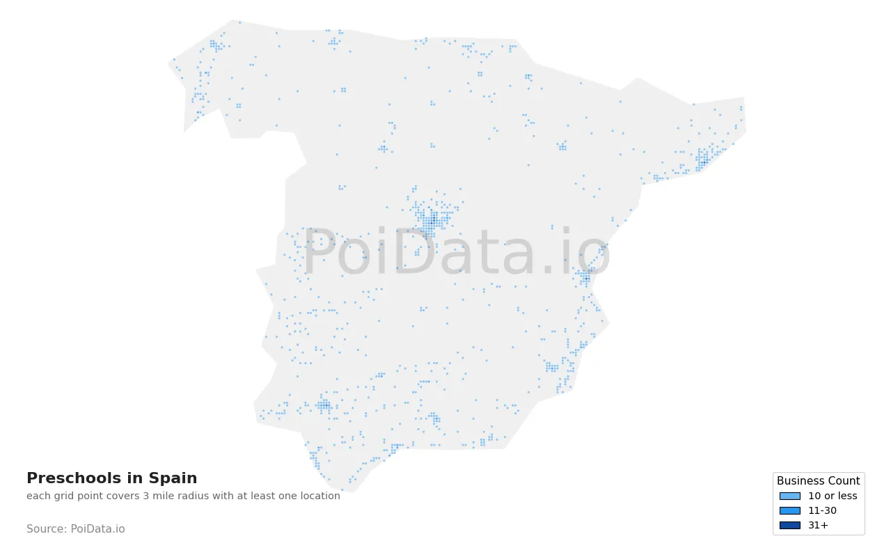 Preschool density map for Spain
