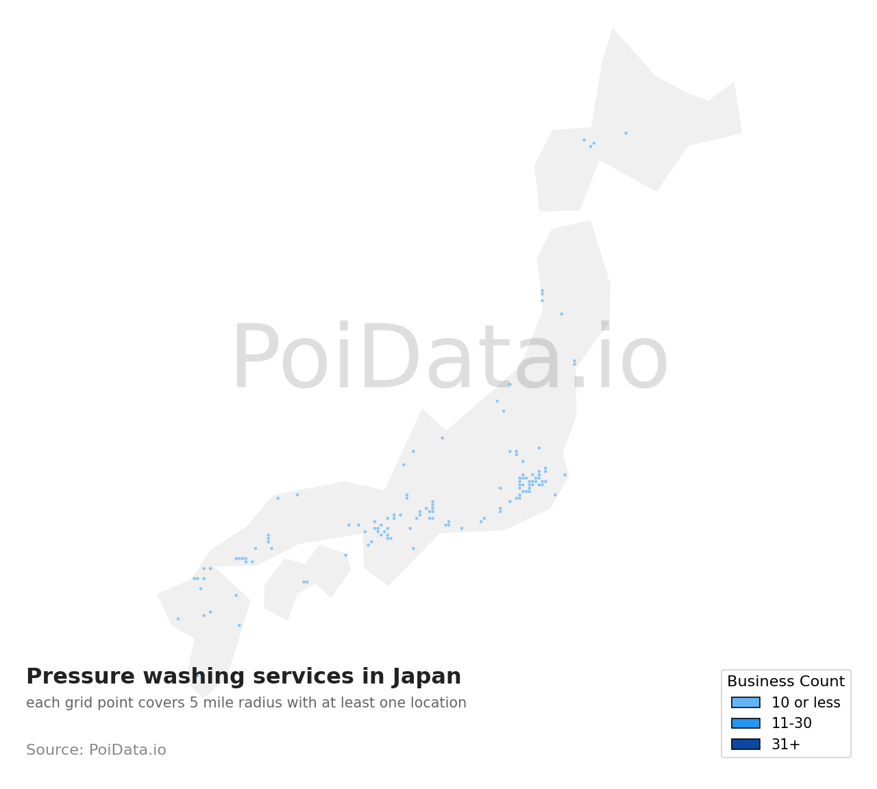 Pressure washing service density map for Japan