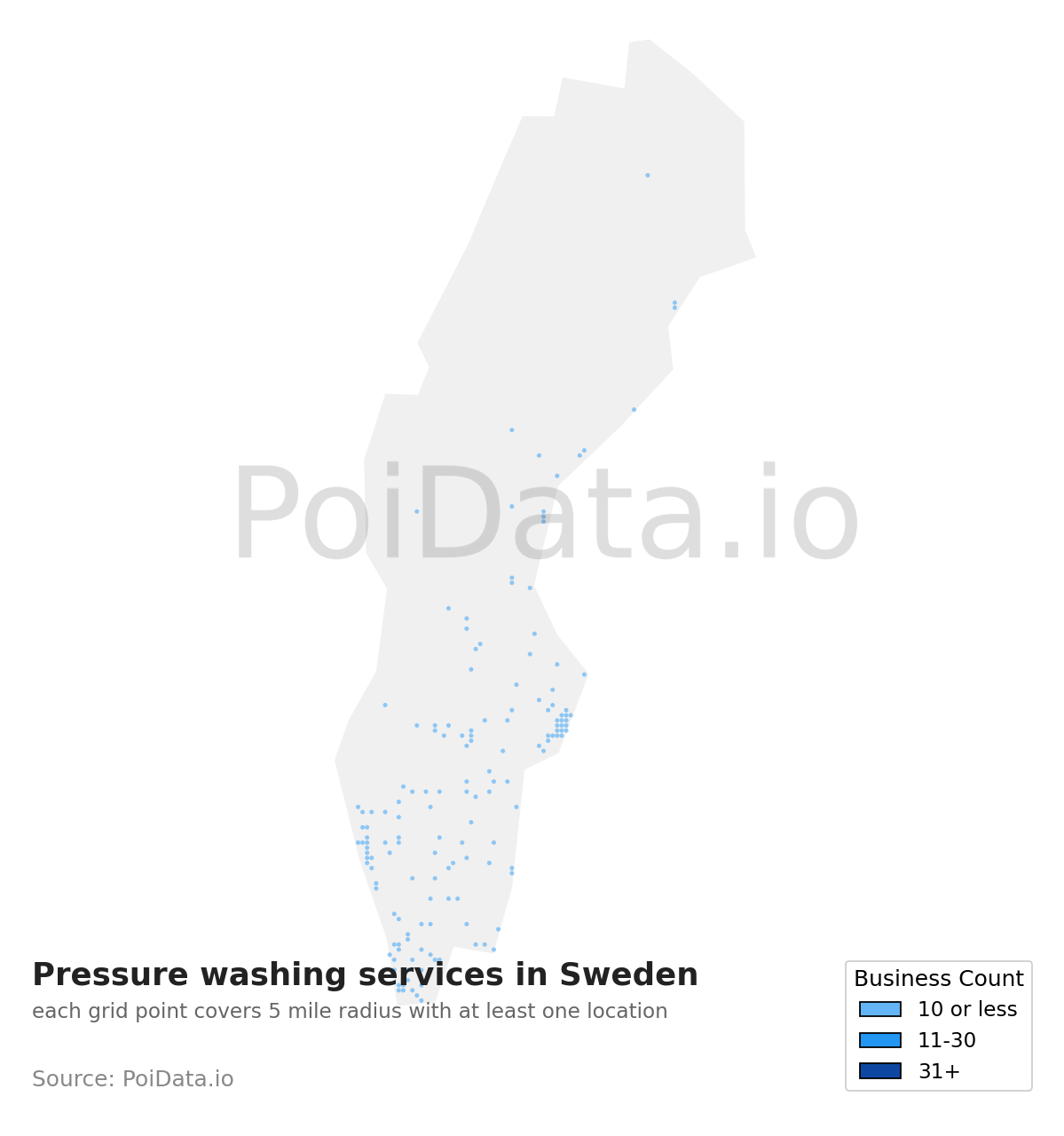 Pressure washing service density map for Sweden
