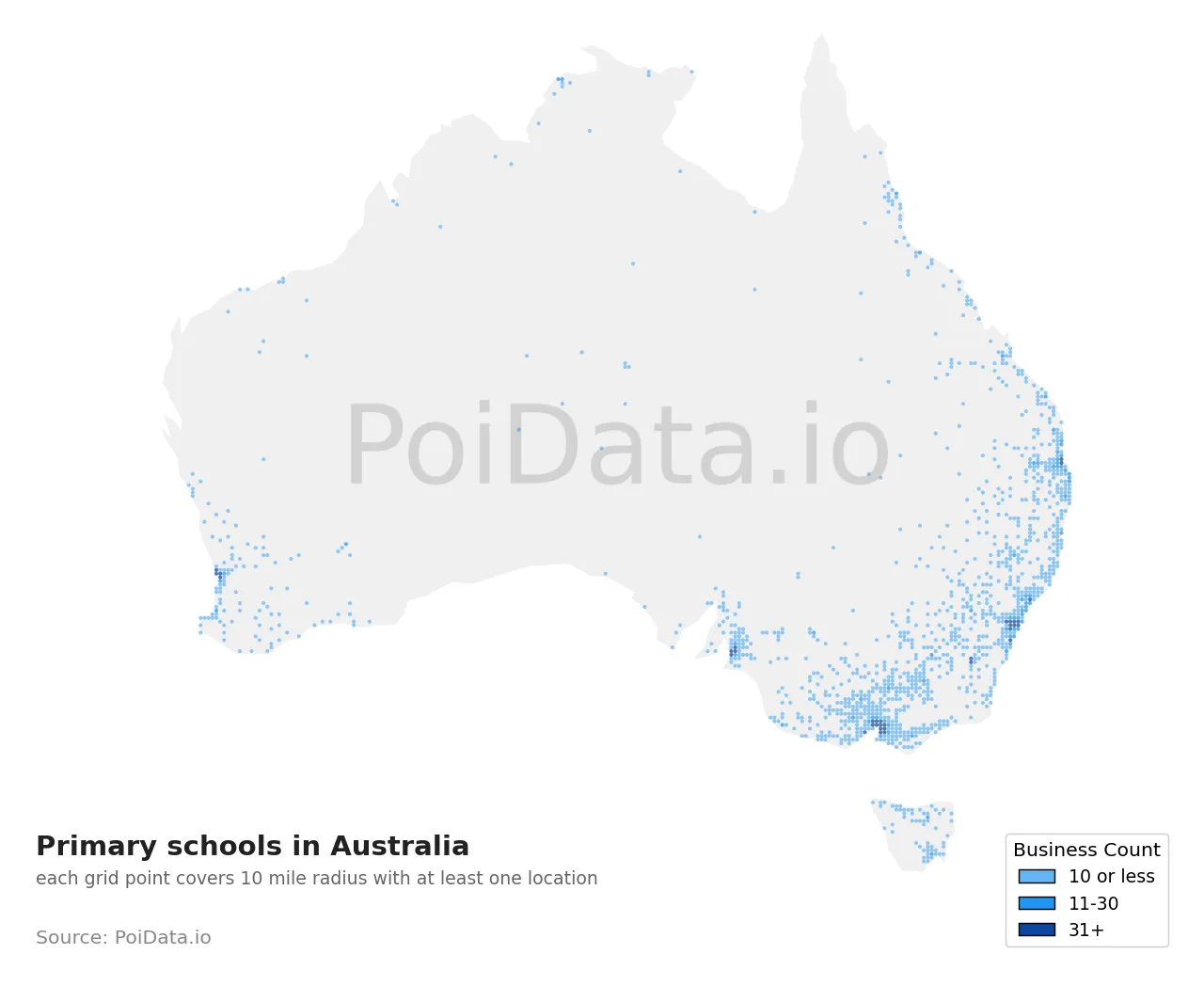 Primary school density map for Australia