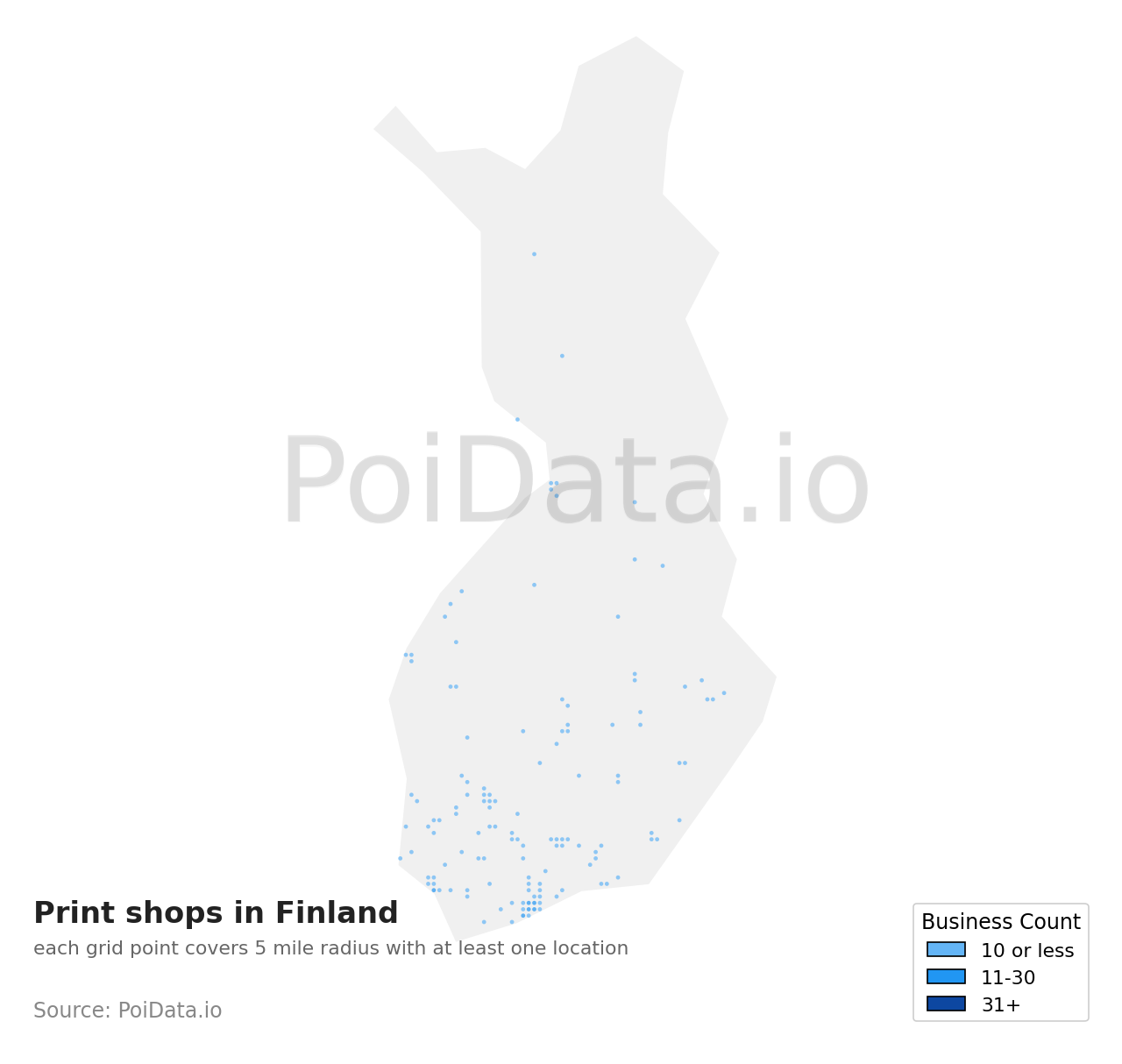 Print shop density map for Finland