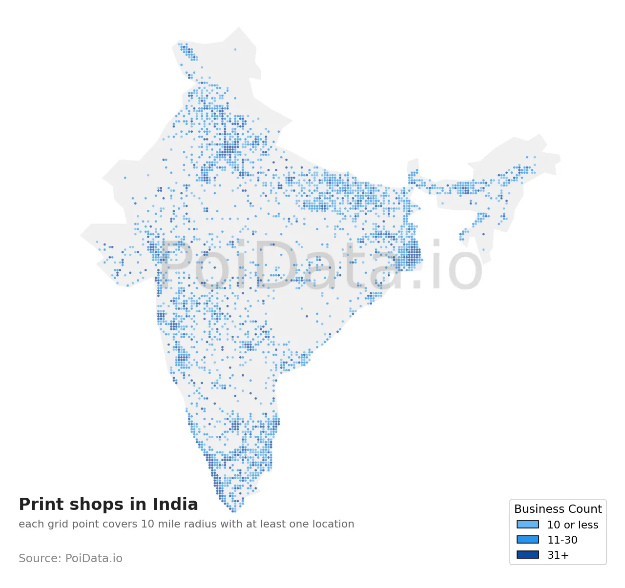 Print shop density map for India