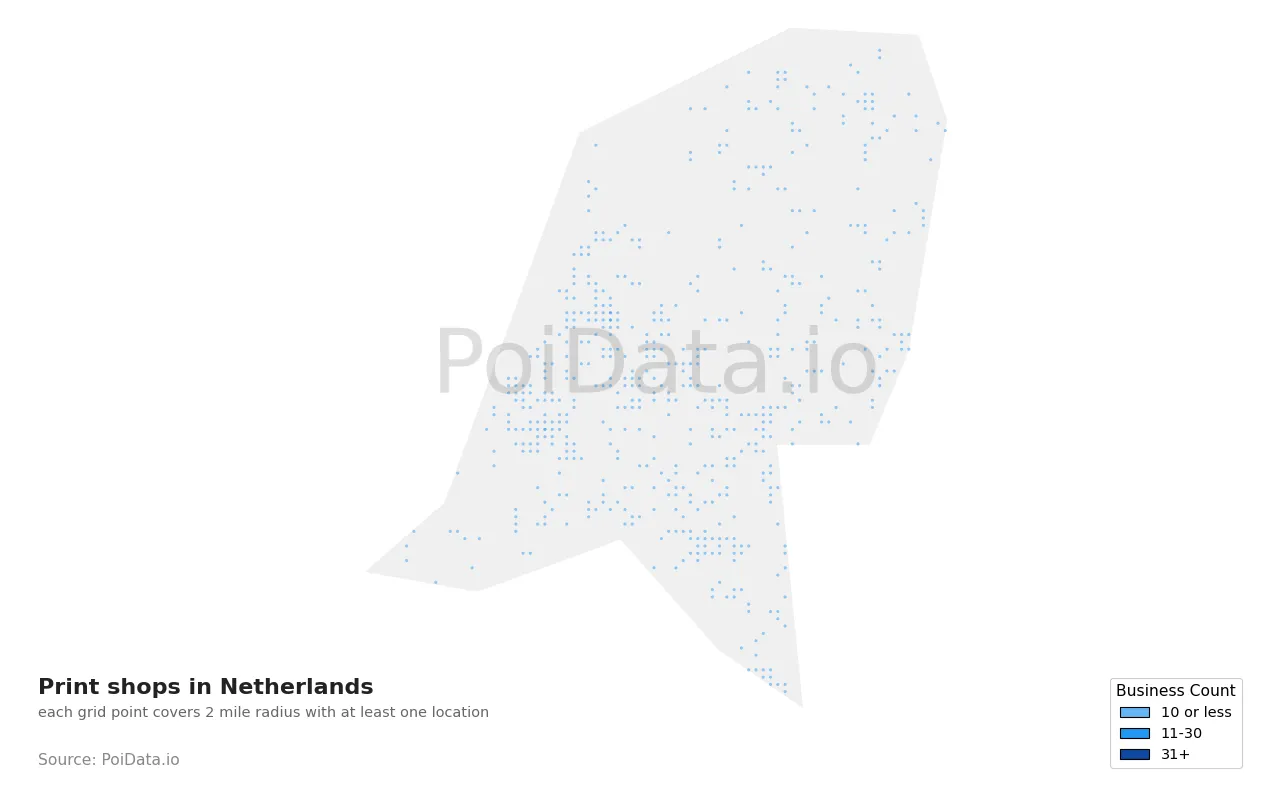 Print shop density map for Netherlands