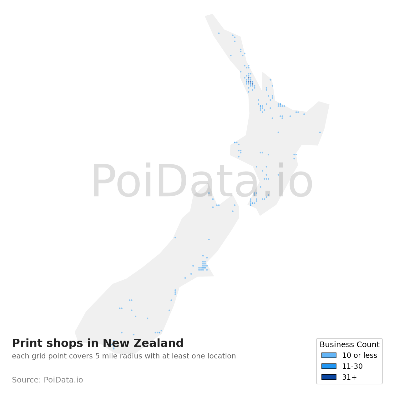 Print shop density map for New Zealand