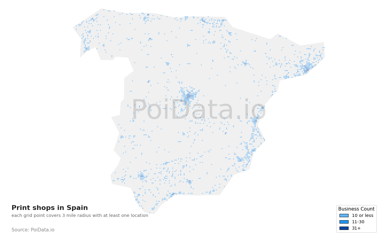 Print shop density map for Spain