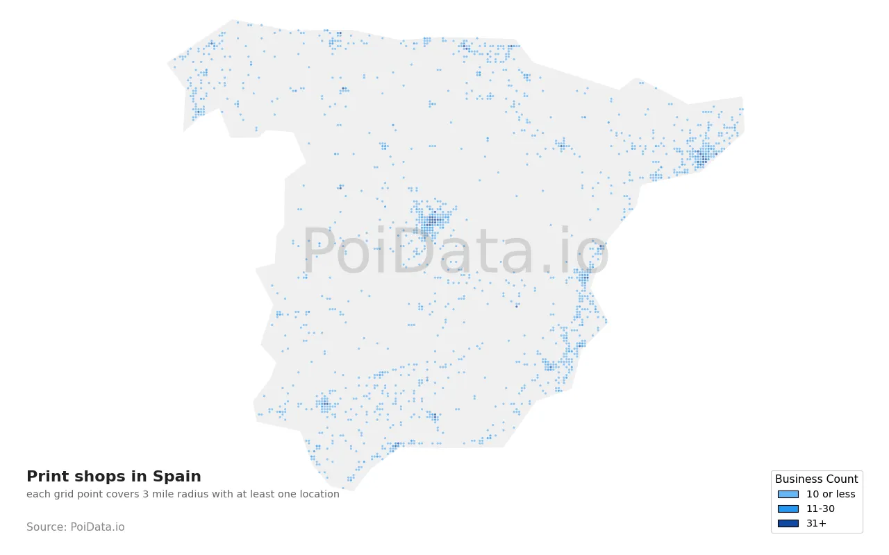 Print shop density map for Spain