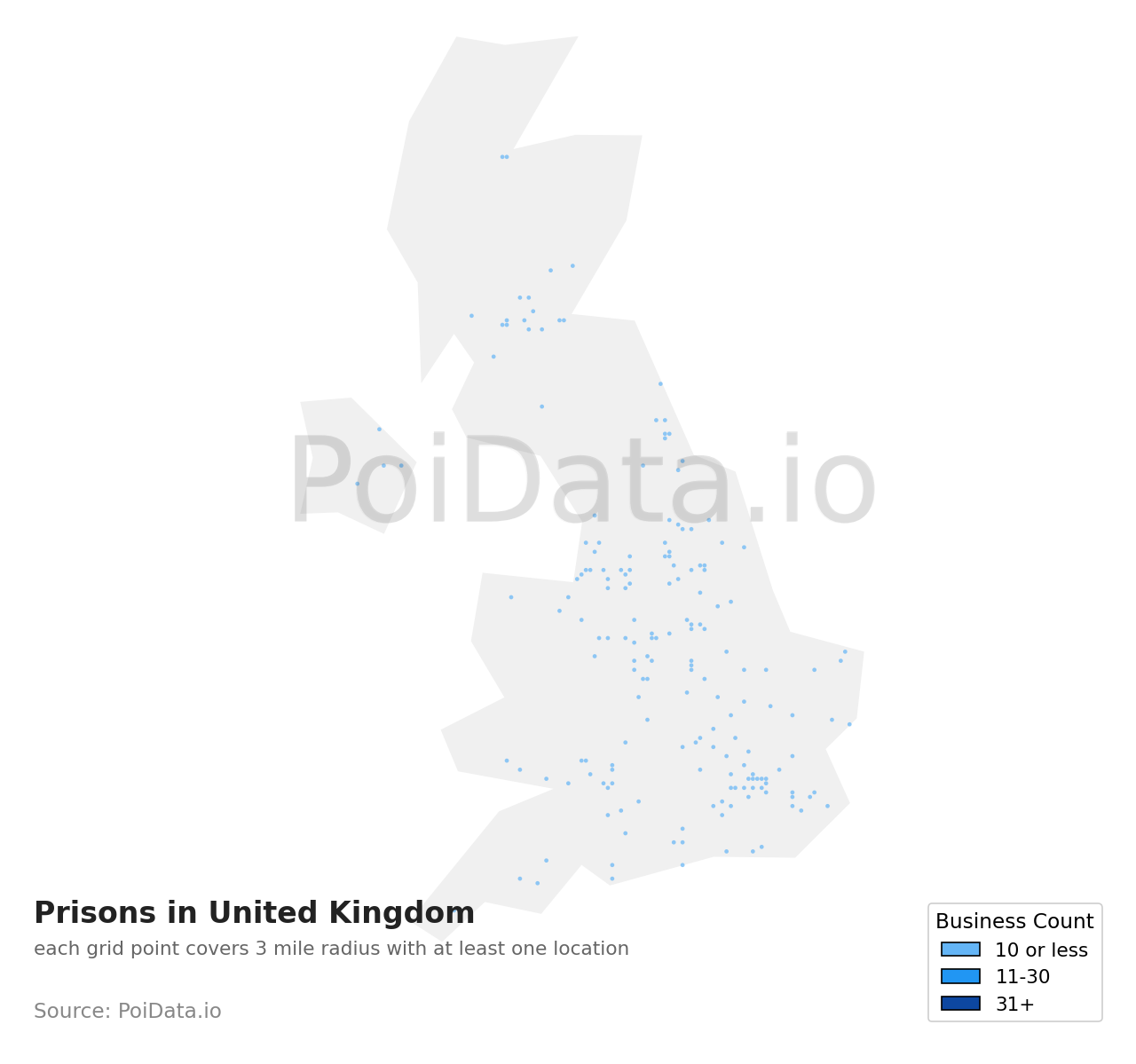 Prison density map for United Kingdom