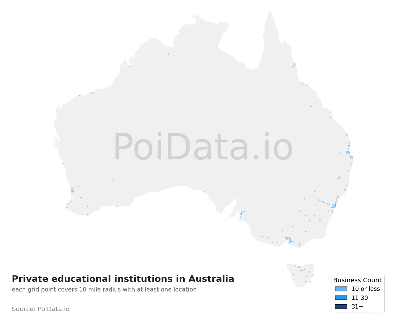 Private educational institution density map for Australia