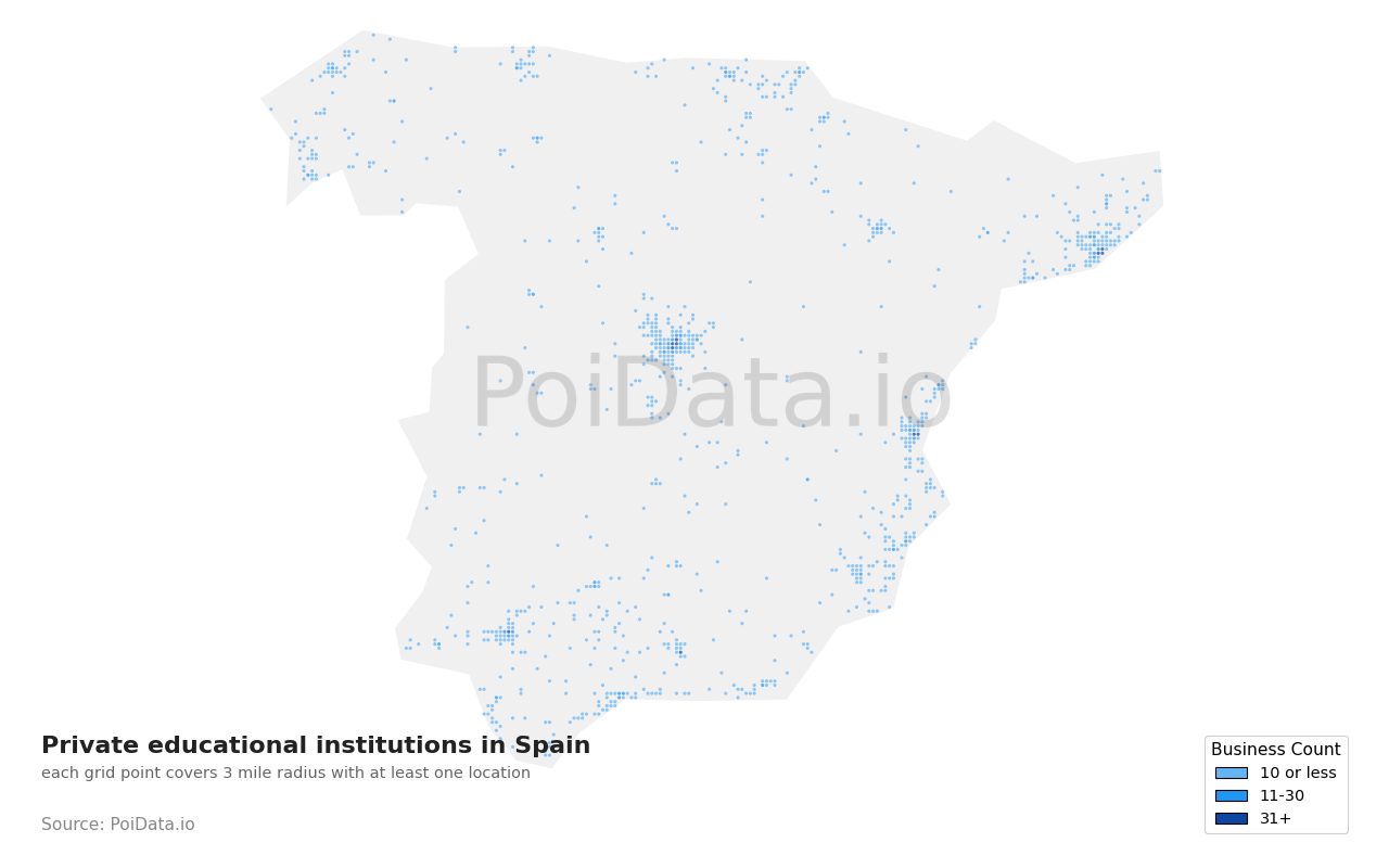 Private educational institution density map for Spain