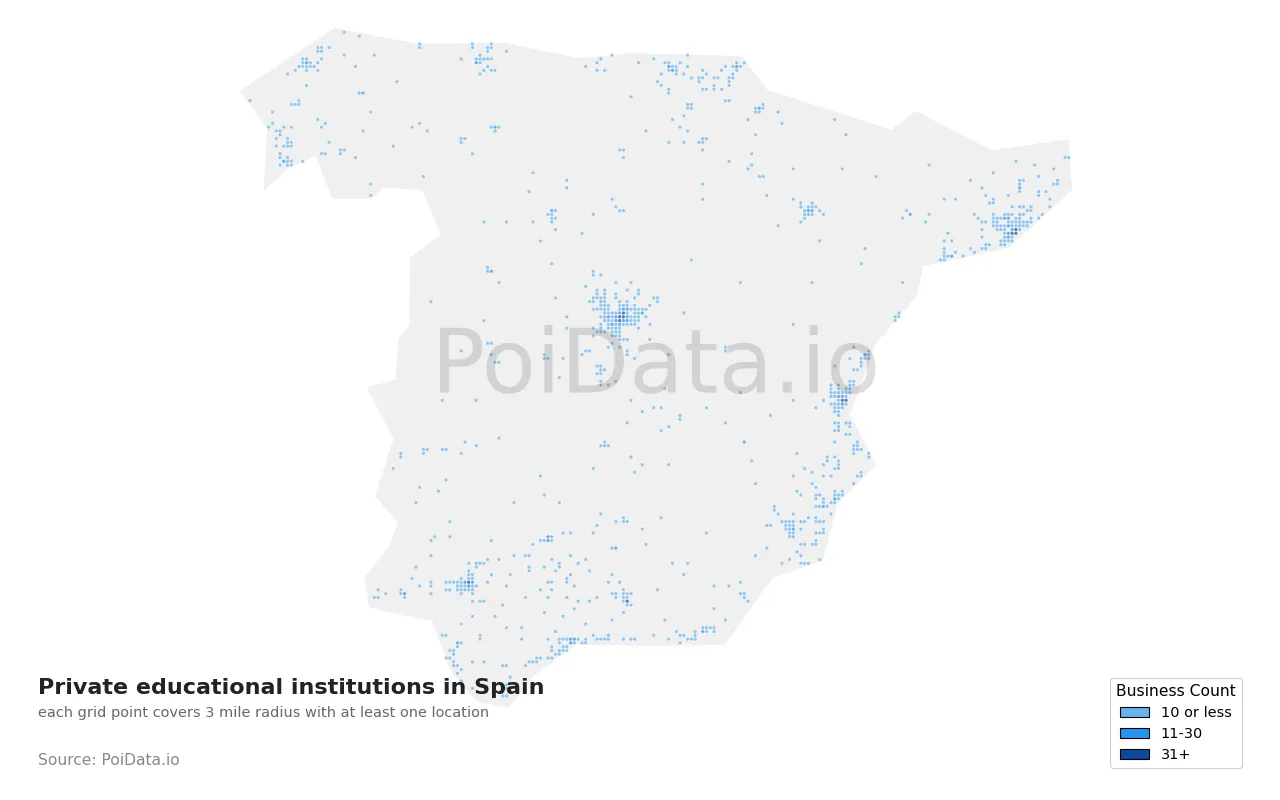Private educational institution density map for Spain