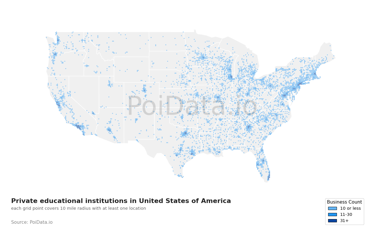 Private educational institution density map for Massachusetts, United States