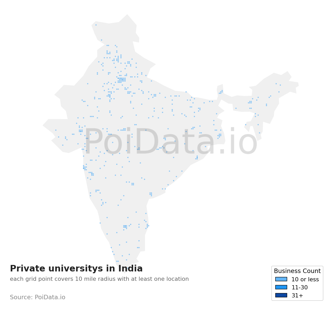 Private university density map for India