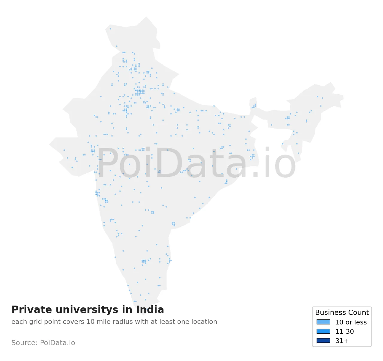 Private university density map for India