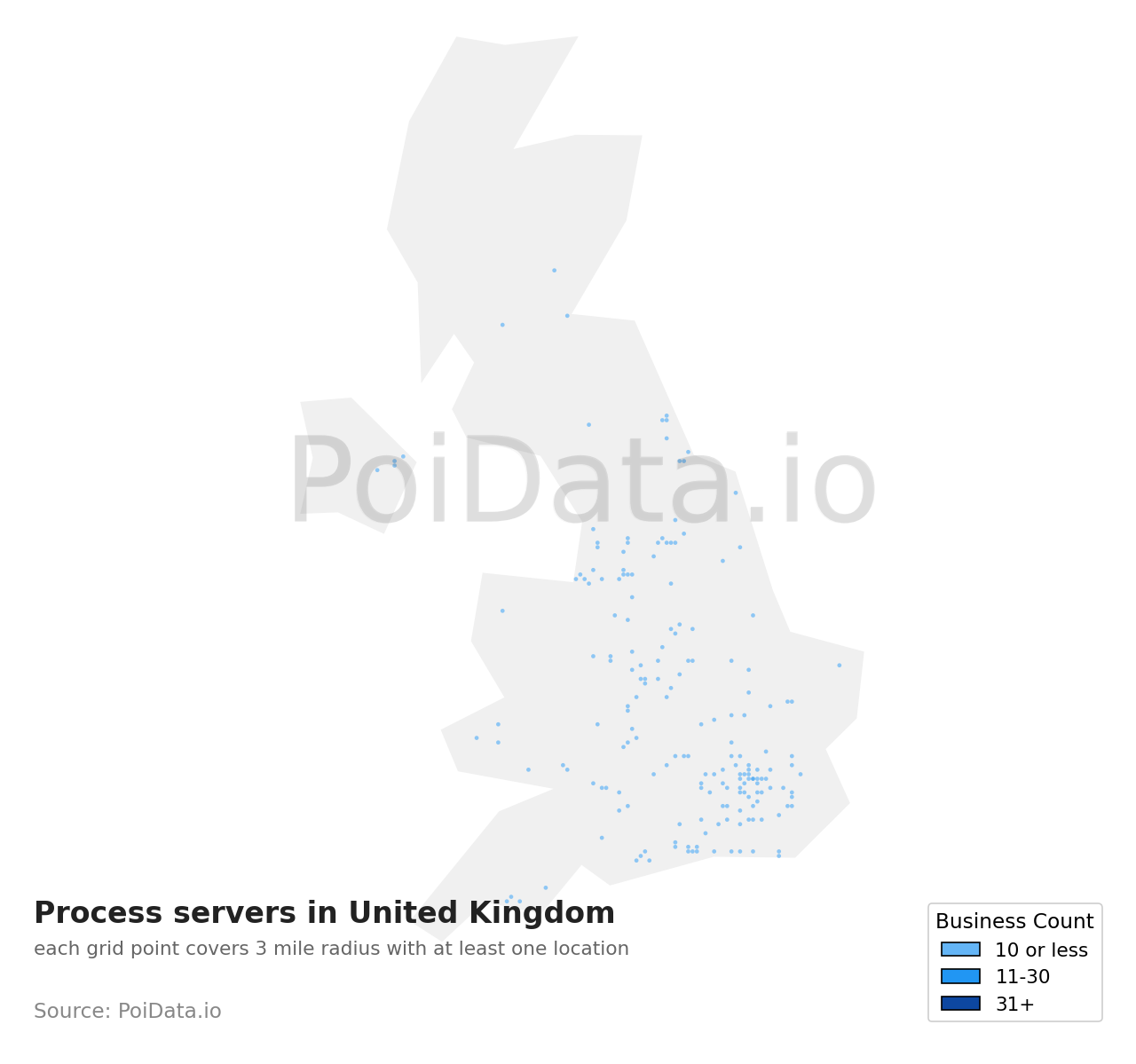 Process server density map for United Kingdom