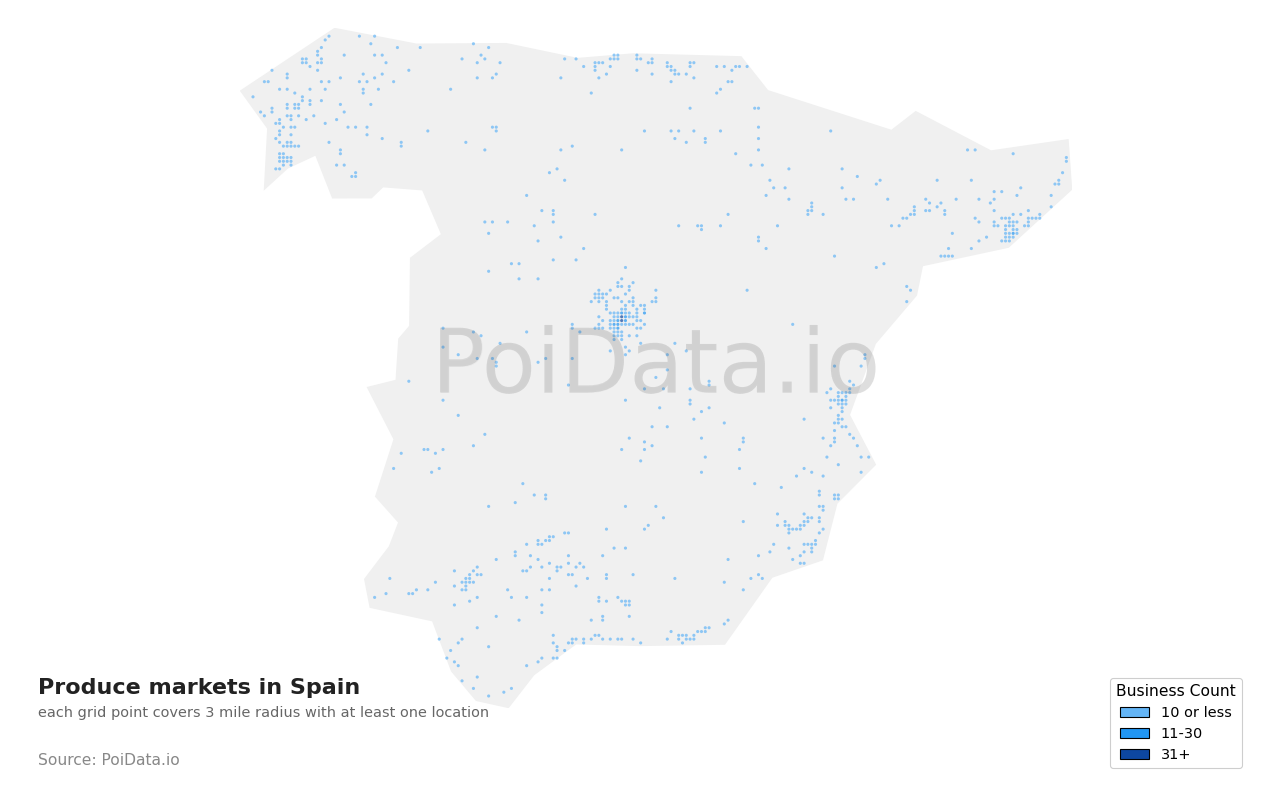 Produce market density map for Spain