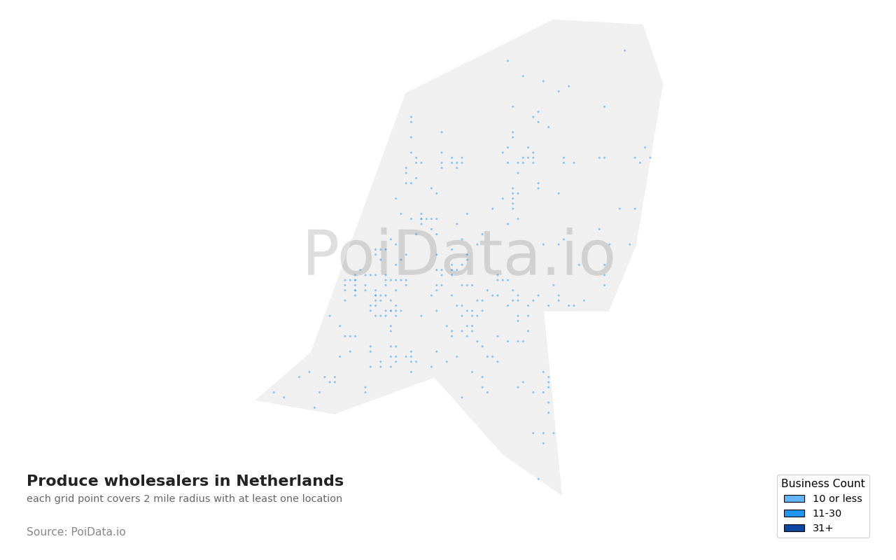Produce wholesaler density map for Netherlands