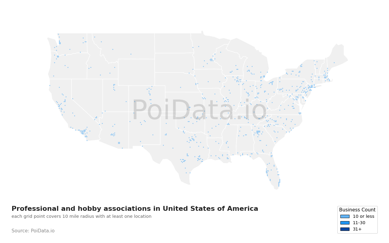 Professional and hobby associations density map for Oregon, United States