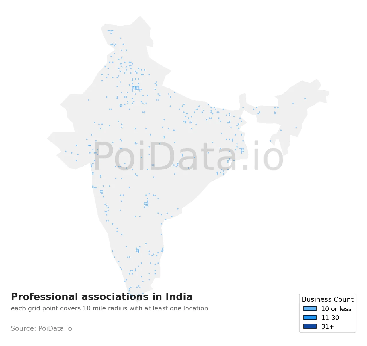 Professional association density map for India