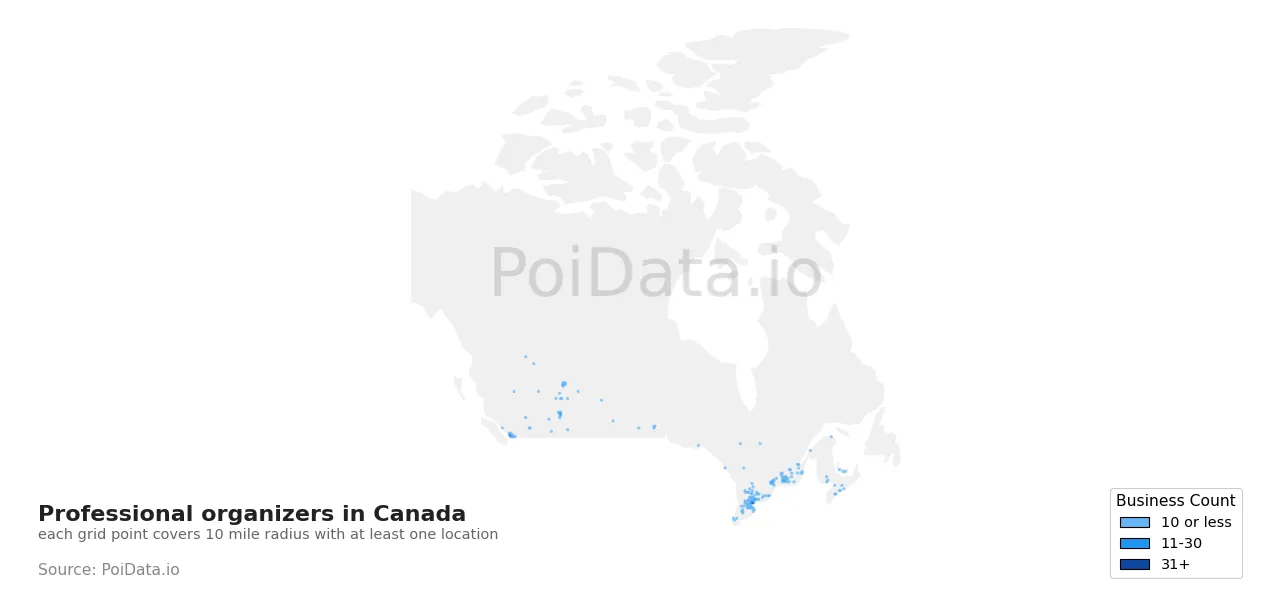 Professional organizer density map for Canada