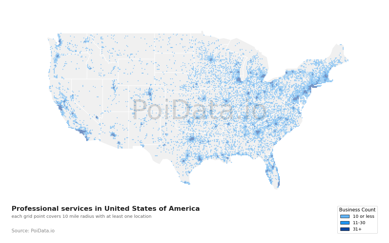 Professional services density map for New York, United States