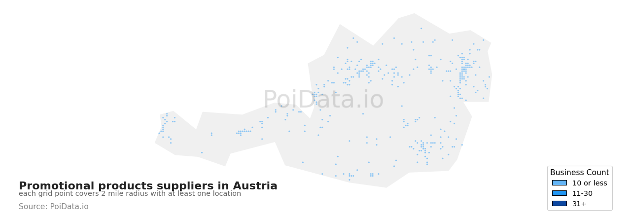 Promotional products supplier density map for Austria