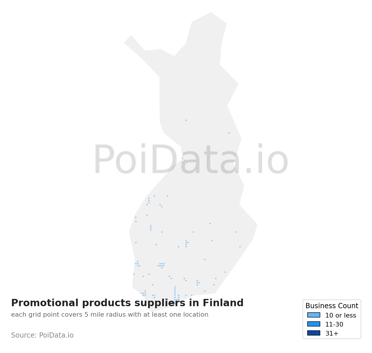 Promotional products supplier density map for Finland