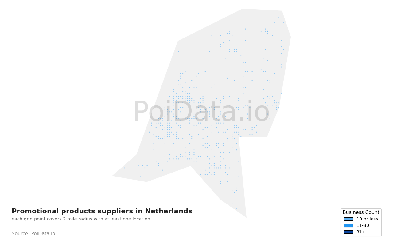 Promotional products supplier density map for Netherlands